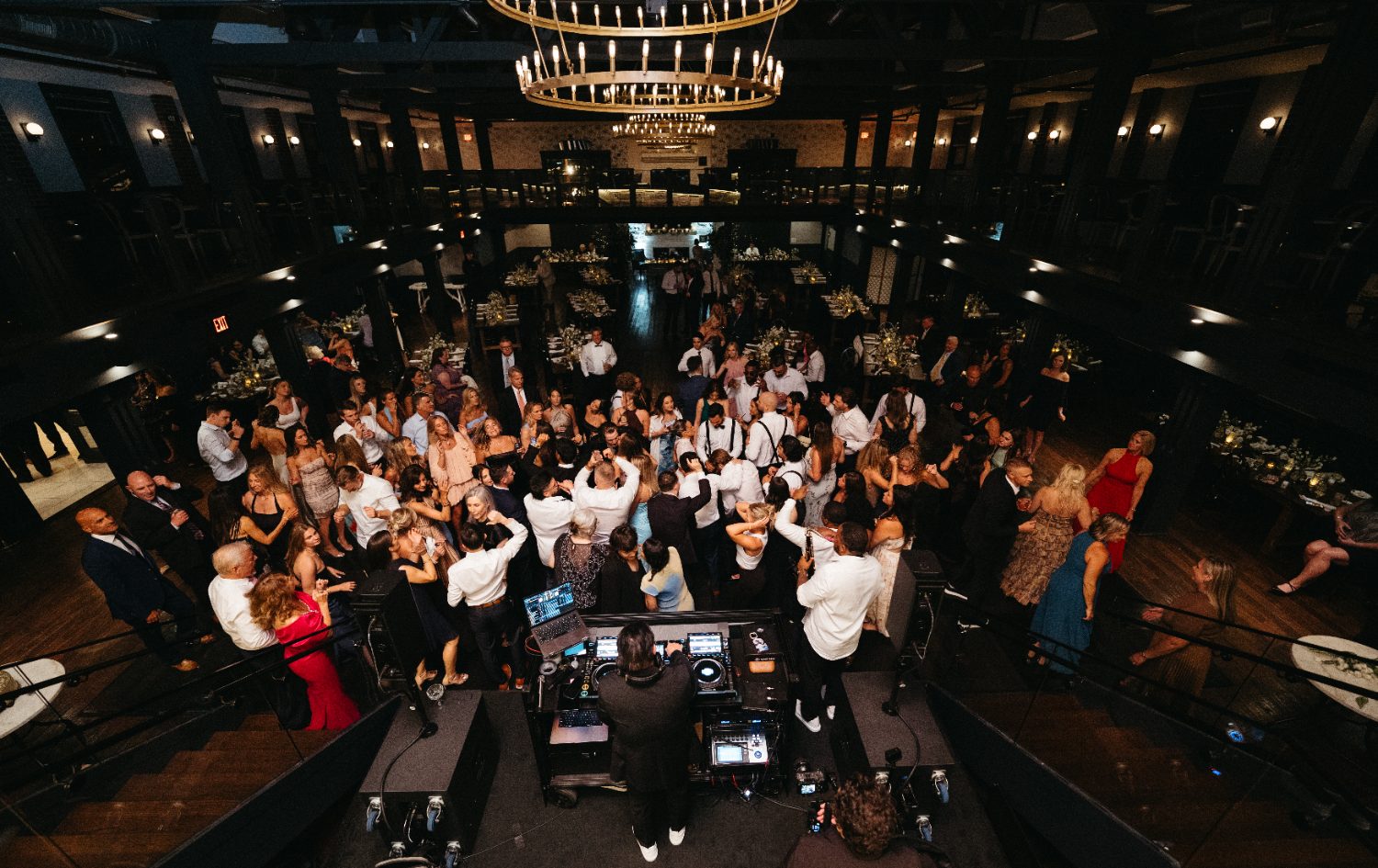 Aerial view of a full wedding reception